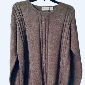 Silk Vintage Weathervane Sweater Taiwan Cable Brown Medium